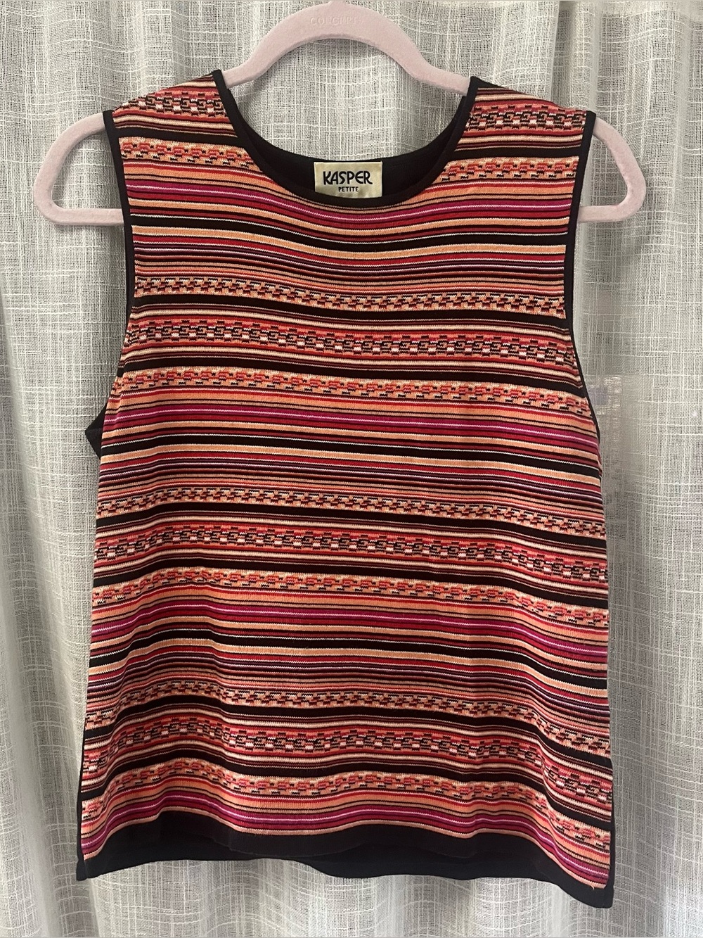 Vintage Kasper Petite Pink And Orange Striped Sleeveless Knit Tank Top Size 10P